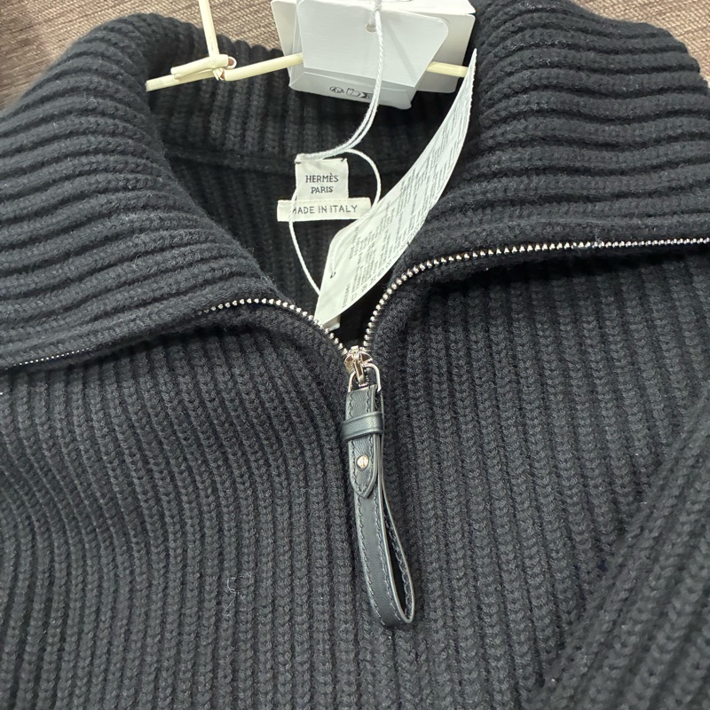 愛馬仕Hermes 必買 h皮革 針織羊絨黑色外套 尺寸38 吊牌在❤️-5