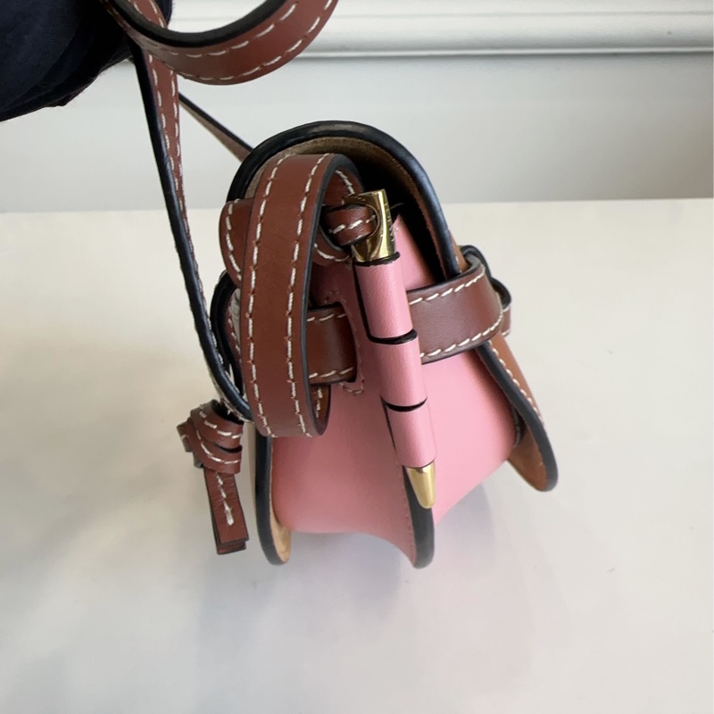 Loewe羅意威 gate mini粉色焦糖色棕色拼色撞色牛皮馬鞍斜挎包 尺寸:21✖️9.5-3