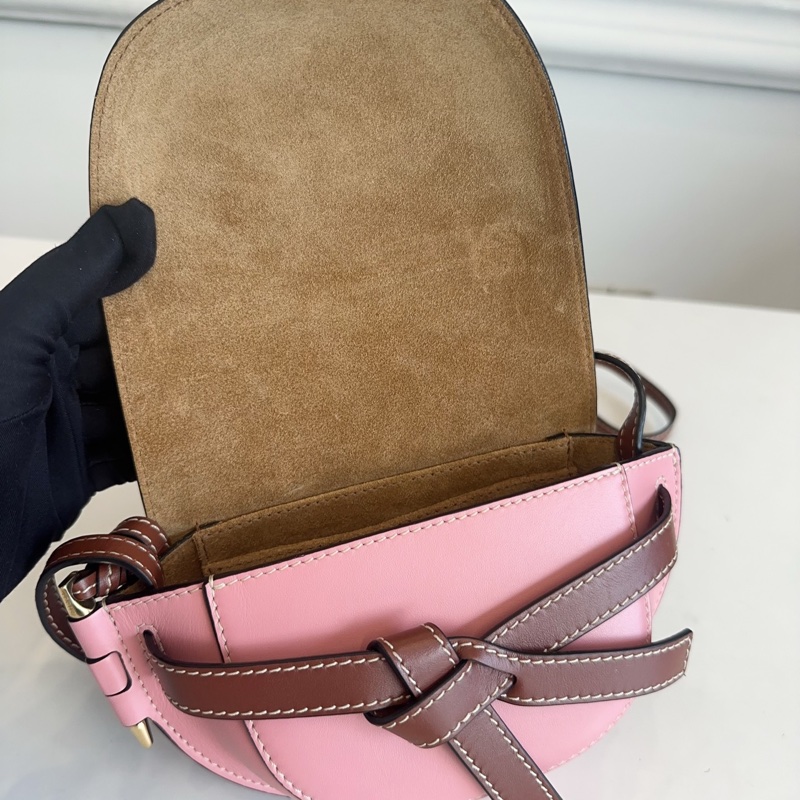 Loewe羅意威 gate mini粉色焦糖色棕色拼色撞色牛皮馬鞍斜挎包 尺寸:21✖️9.5-6