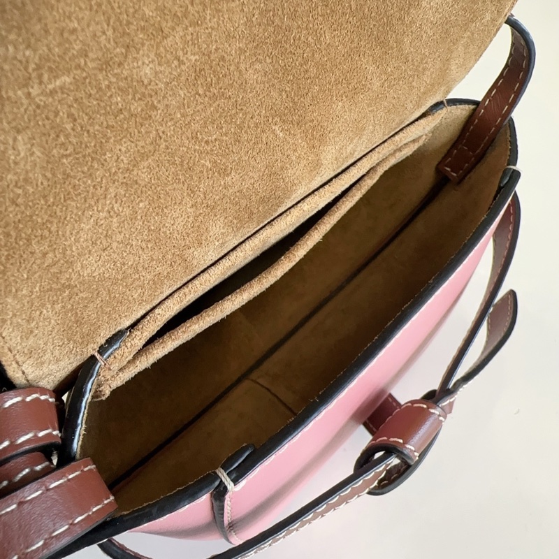 Loewe羅意威 gate mini粉色焦糖色棕色拼色撞色牛皮馬鞍斜挎包 尺寸:21✖️9.5-7