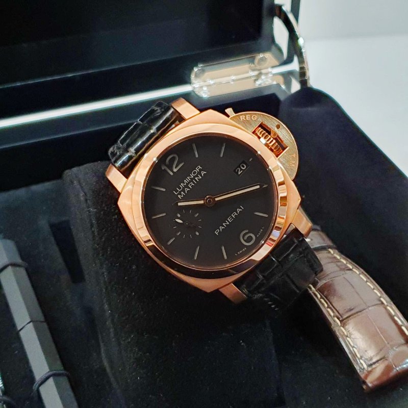 【大眾名錶】PANERAI沛納海 PAM00393 LUMINOR1950系列 2014/01 18K玫瑰金 煙草三明治面盤 底蓋裸空 G234-1