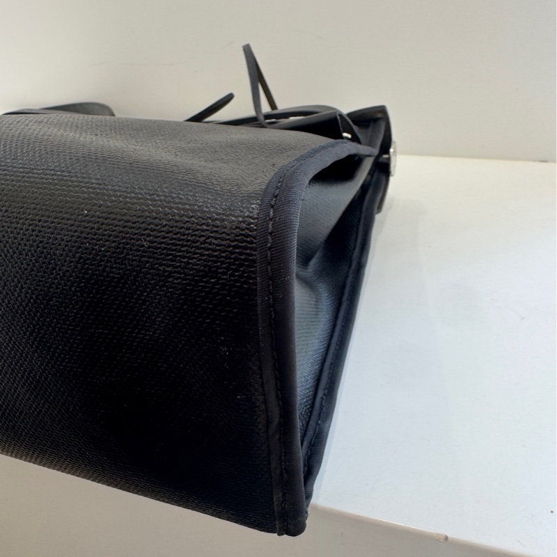 HERMES愛馬仕 herbag31防水布黑銀 外縫線 手提斜挎包-6