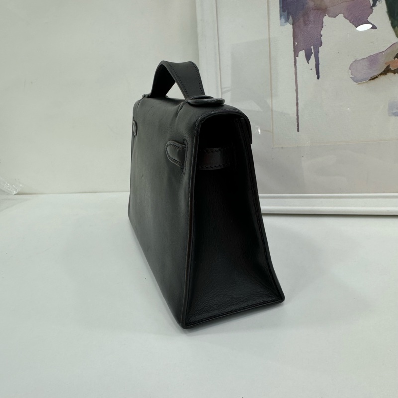 Hermes愛馬仕minikelly一代黑銀S皮 框J刻-3