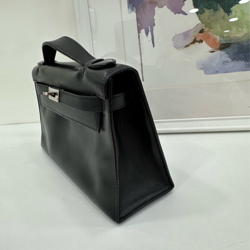 Hermes愛馬仕minikelly一代黑銀S皮 框J刻-4