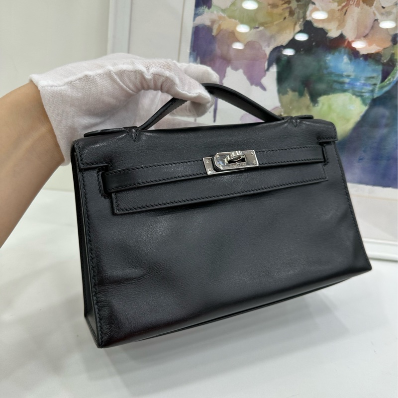 Hermes愛馬仕minikelly一代黑銀S皮 框J刻-6