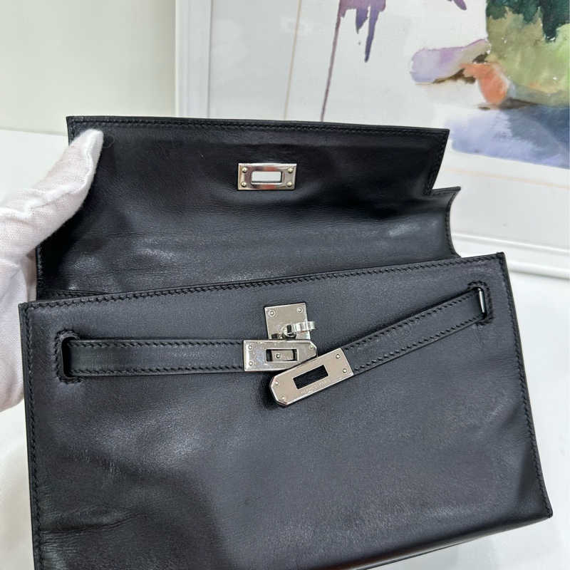 Hermes愛馬仕minikelly一代黑銀S皮 框J刻-7