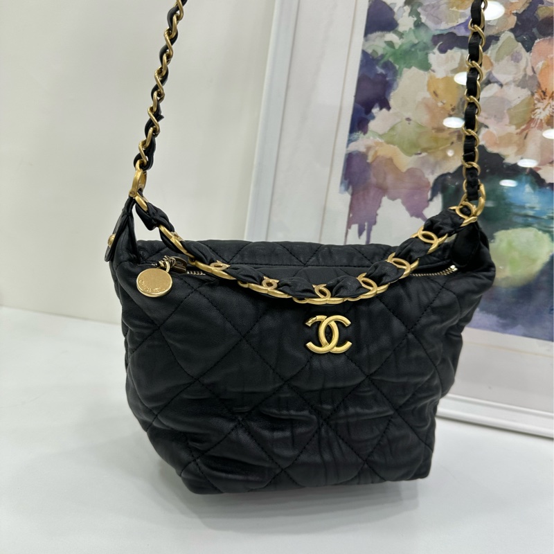 CHANEL 香奈兒 21S 黑金流浪hobo手提單肩斜背飯盒包 31開-1