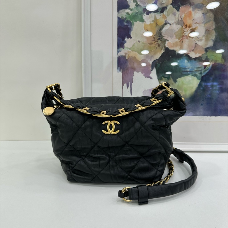 CHANEL 香奈兒 21S 黑金流浪hobo手提單肩斜背飯盒包 31開-2