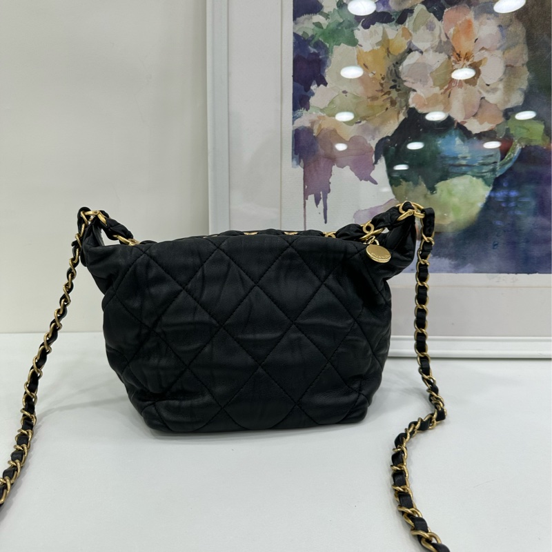 CHANEL 香奈兒 21S 黑金流浪hobo手提單肩斜背飯盒包 31開-3