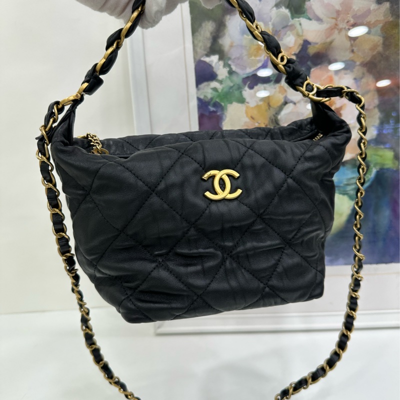 CHANEL 香奈兒 21S 黑金流浪hobo手提單肩斜背飯盒包 31開-7
