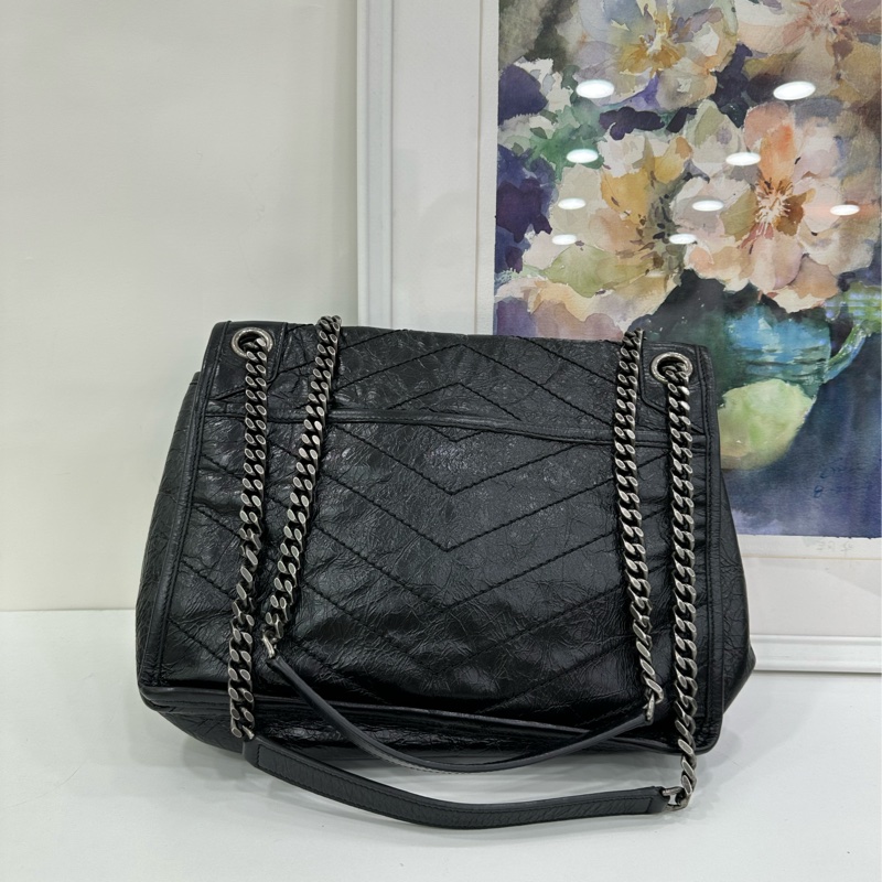 YSL 聖羅蘭Niki中號 黑色銀鍊 復古油蠟皮鏈條包-1