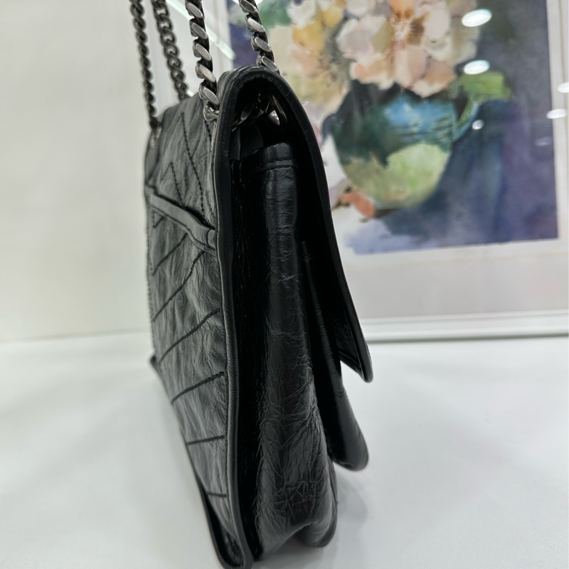 YSL 聖羅蘭Niki中號 黑色銀鍊 復古油蠟皮鏈條包-2