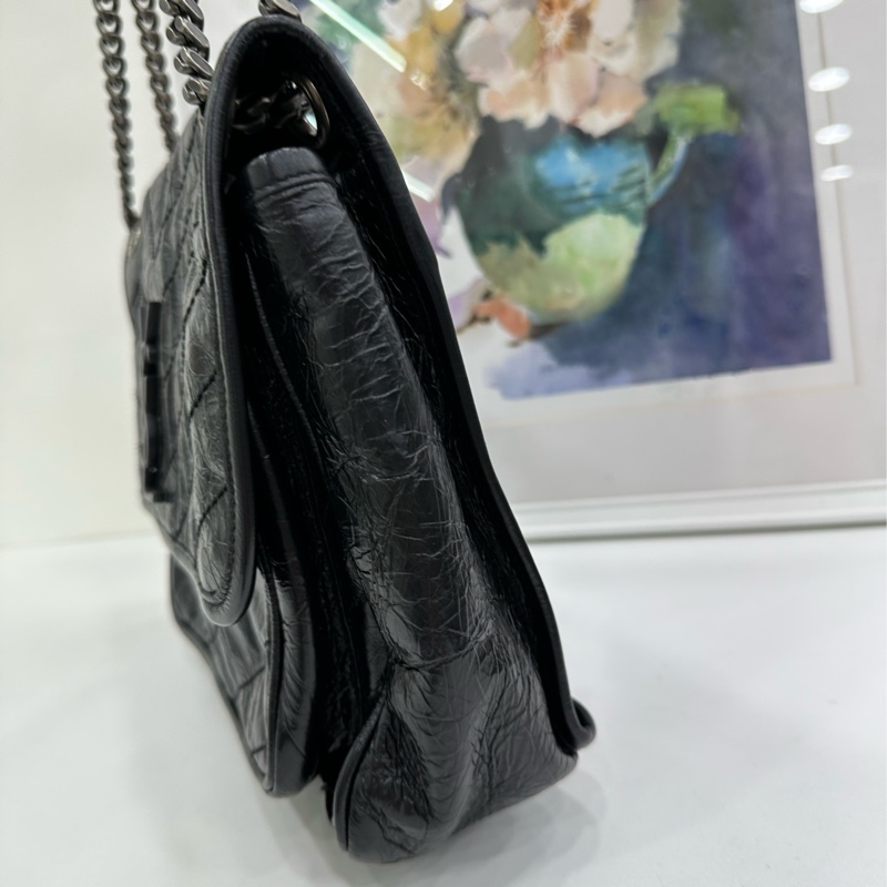 YSL 聖羅蘭Niki中號 黑色銀鍊 復古油蠟皮鏈條包-3