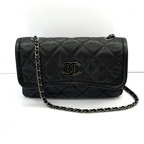 CHANEL 香奈兒 黑色荔枝紋斜背包 20CM