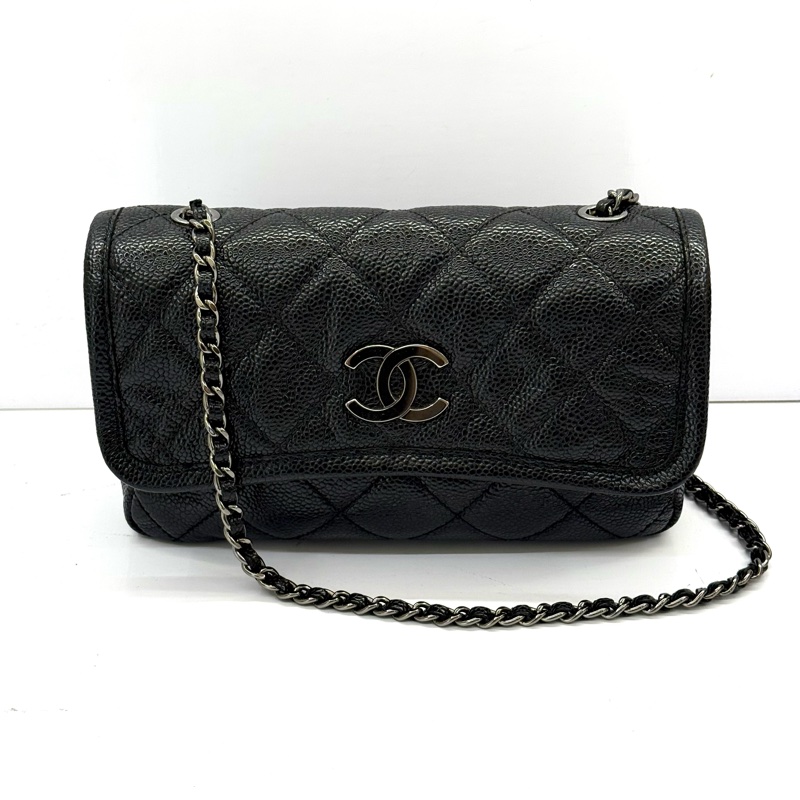 CHANEL 香奈兒 黑色荔枝紋斜背包 20CM-0