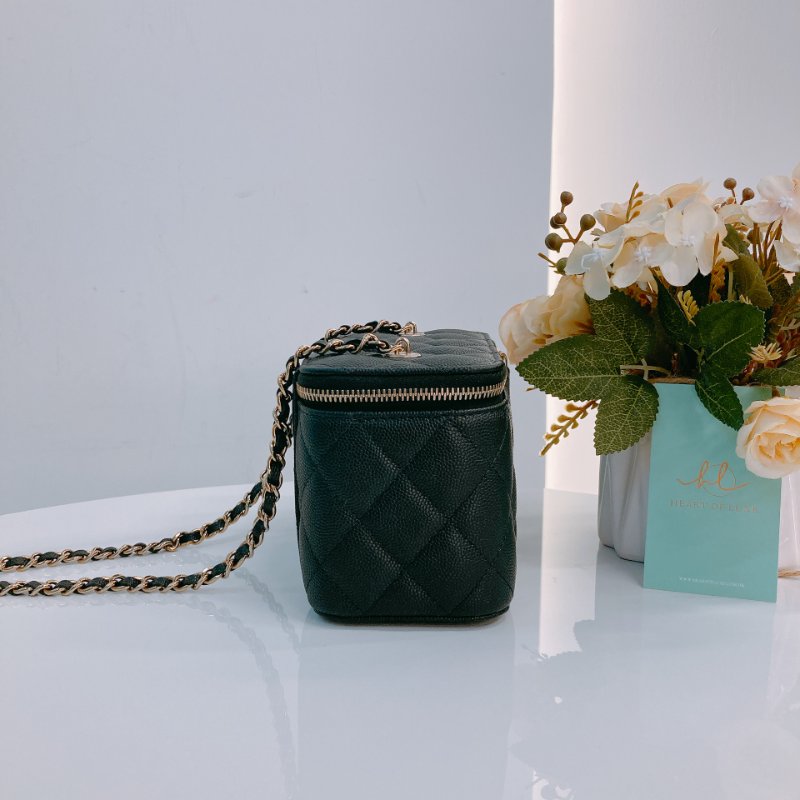 MS0675 Chanel 香奈兒 化妝盒子 鏡子 新版本 魚子醬牛皮 荔枝紋 黑色 金扣 Vanity Box Grained Calfskin Caviar Black x GHW-2