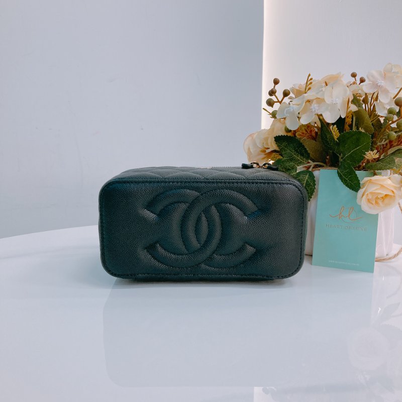 MS0675 Chanel 香奈兒 化妝盒子 鏡子 新版本 魚子醬牛皮 荔枝紋 黑色 金扣 Vanity Box Grained Calfskin Caviar Black x GHW-4