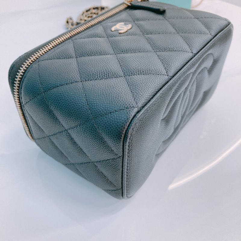 MS0675 Chanel 香奈兒 化妝盒子 鏡子 新版本 魚子醬牛皮 荔枝紋 黑色 金扣 Vanity Box Grained Calfskin Caviar Black x GHW-5