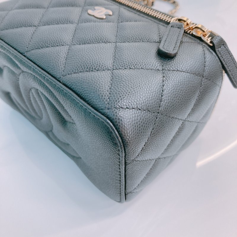 MS0675 Chanel 香奈兒 化妝盒子 鏡子 新版本 魚子醬牛皮 荔枝紋 黑色 金扣 Vanity Box Grained Calfskin Caviar Black x GHW-6