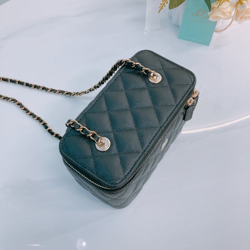 MS0675 Chanel 香奈兒 化妝盒子 鏡子 新版本 魚子醬牛皮 荔枝紋 黑色 金扣 Vanity Box Grained Calfskin Caviar Black x GHW-9