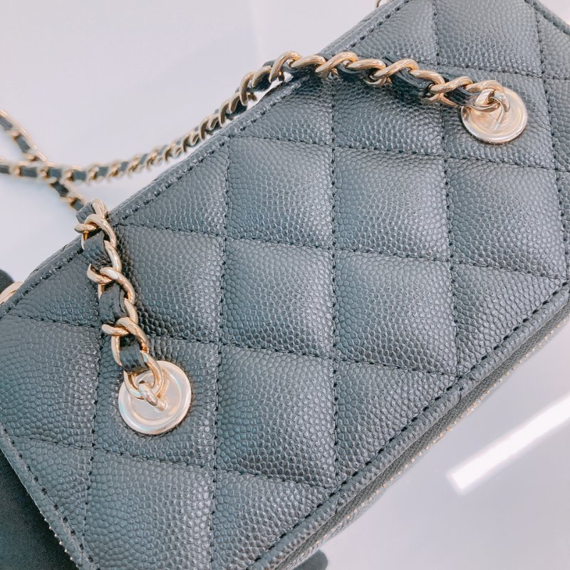 MS0675 Chanel 香奈兒 化妝盒子 鏡子 新版本 魚子醬牛皮 荔枝紋 黑色 金扣 Vanity Box Grained Calfskin Caviar Black x GHW-12