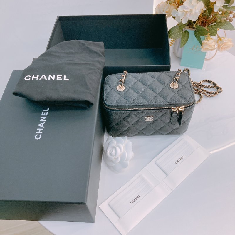 MS0675 Chanel 香奈兒 化妝盒子 鏡子 新版本 魚子醬牛皮 荔枝紋 黑色 金扣 Vanity Box Grained Calfskin Caviar Black x GHW-19