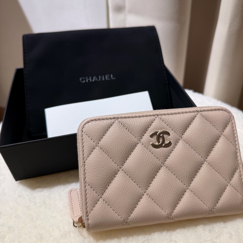 CHANEL-全新*季節款*淡粉拉鍊零錢夾-8