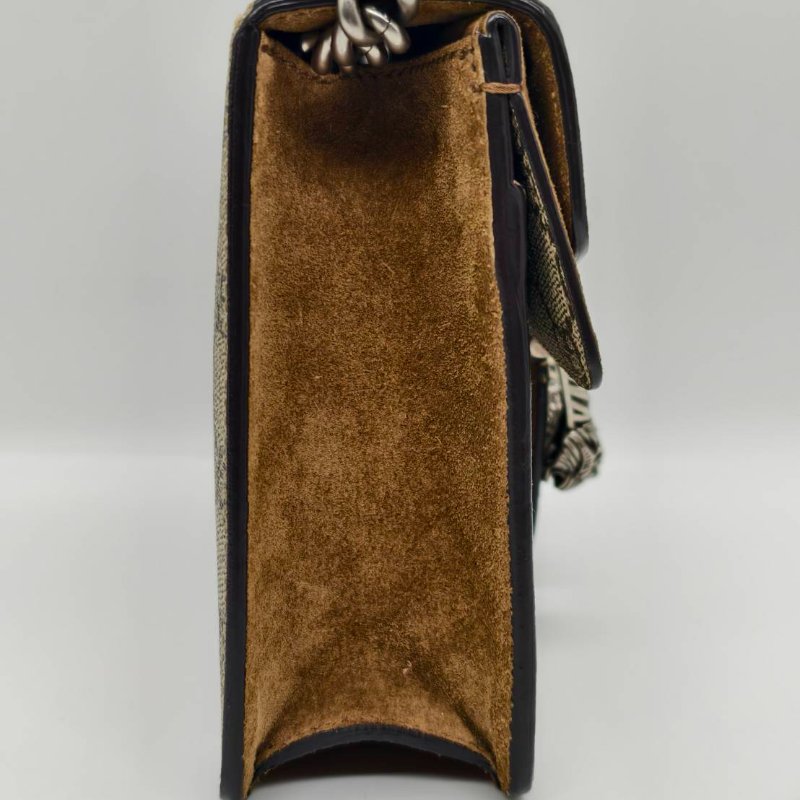 GUCCI 老花酒神包拚麂皮霧銀釦(19*3*15)-3