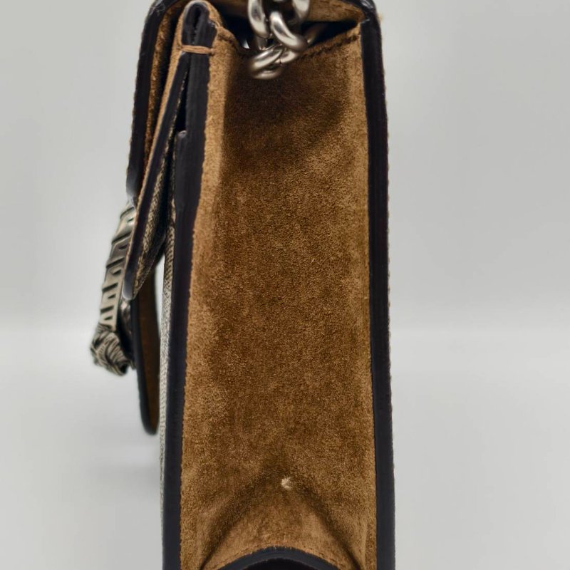 GUCCI 老花酒神包拚麂皮霧銀釦(19*3*15)-4