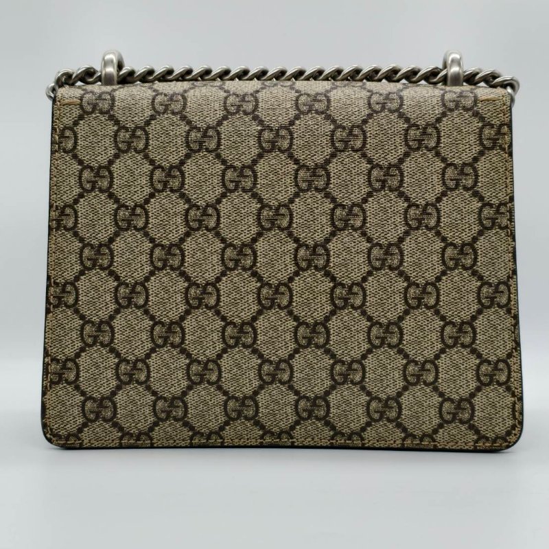 GUCCI 老花酒神包拚麂皮霧銀釦(19*3*15)-9