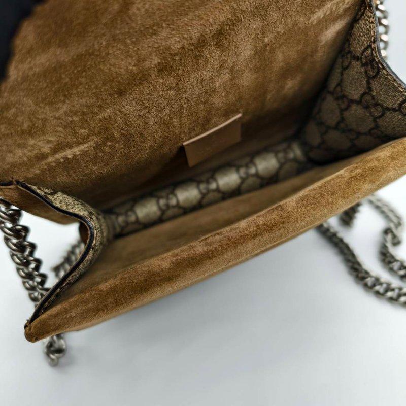 GUCCI 老花酒神包拚麂皮霧銀釦(19*3*15)-11