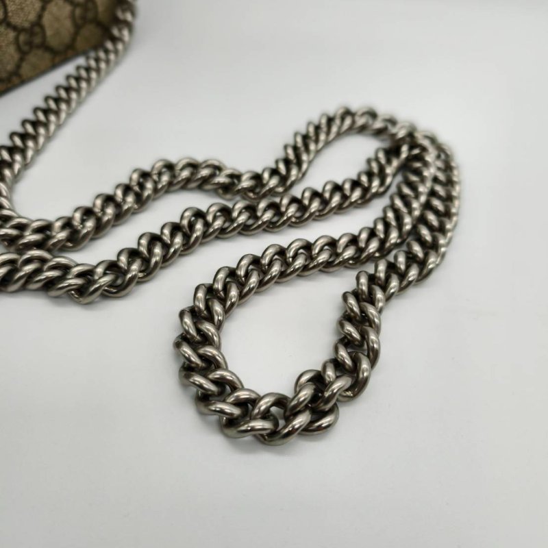 GUCCI 老花酒神包拚麂皮霧銀釦(19*3*15)-13