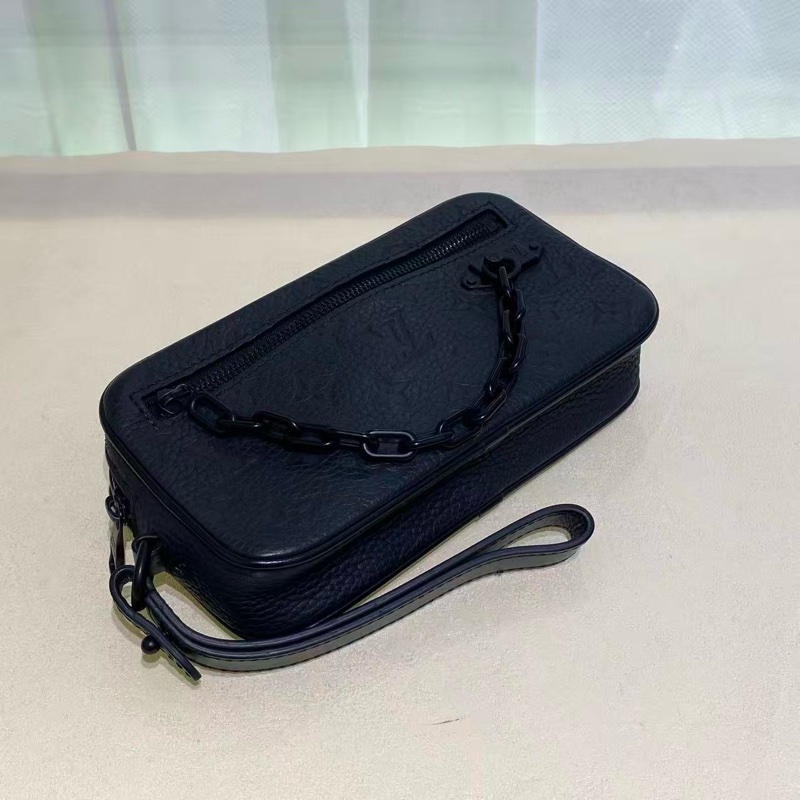 LOUIS VUITTON LV黑色壓紋手拿包可DIY肩带-5