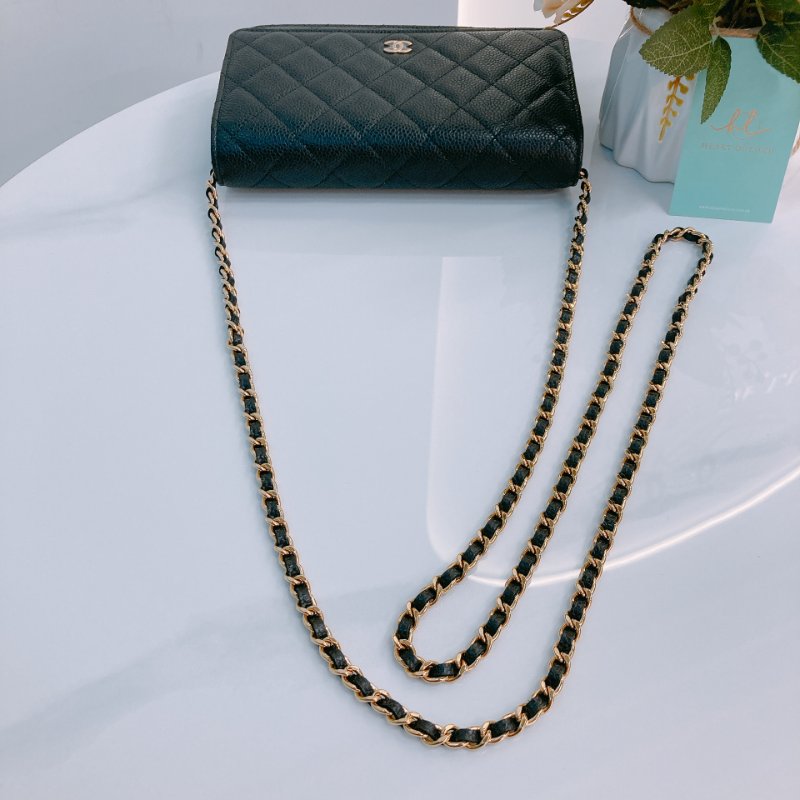 MS0674 Chanel 香奈兒 經典 鏈條錢包 魚子醬牛皮 荔枝紋 黑色 金扣 晶片款 Classic Wallet On Chian Grained Calfskin Caviar Black x GHW-10