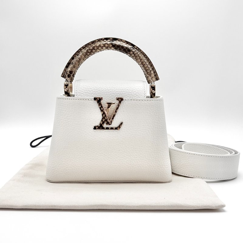 LV Capucinesmini白金蛇皮手柄 手提肩背斜背包 芯片款20*13*7.5 99新配件塵袋-1