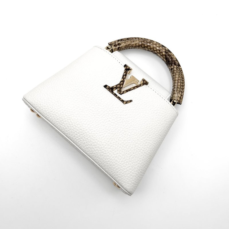 LV Capucinesmini白金蛇皮手柄 手提肩背斜背包 芯片款20*13*7.5 99新配件塵袋-2