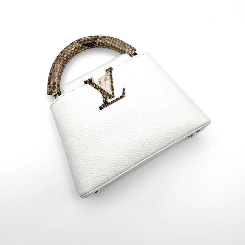 LV Capucinesmini白金蛇皮手柄 手提肩背斜背包 芯片款20*13*7.5 99新配件塵袋-3