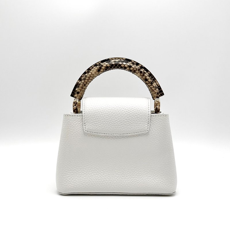LV Capucinesmini白金蛇皮手柄 手提肩背斜背包 芯片款20*13*7.5 99新配件塵袋-5