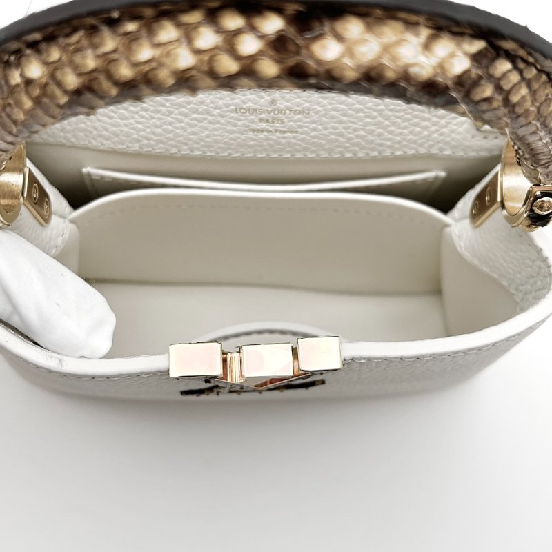 LV Capucinesmini白金蛇皮手柄 手提肩背斜背包 芯片款20*13*7.5 99新配件塵袋-6