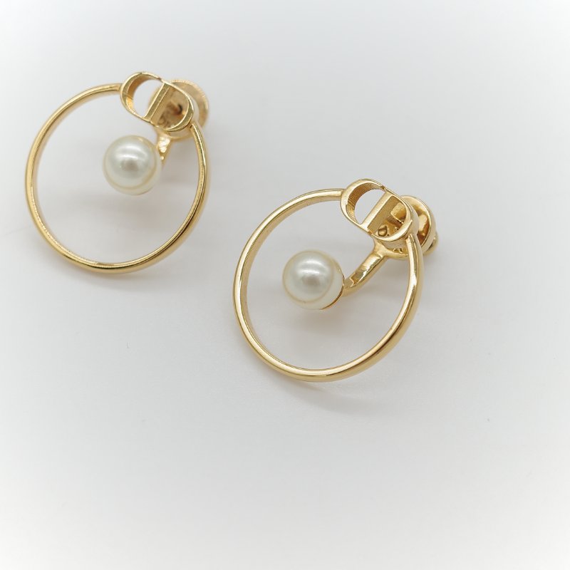 Dior 迪奧 金色 珍珠 CD Logo 耳環 耳釘-1