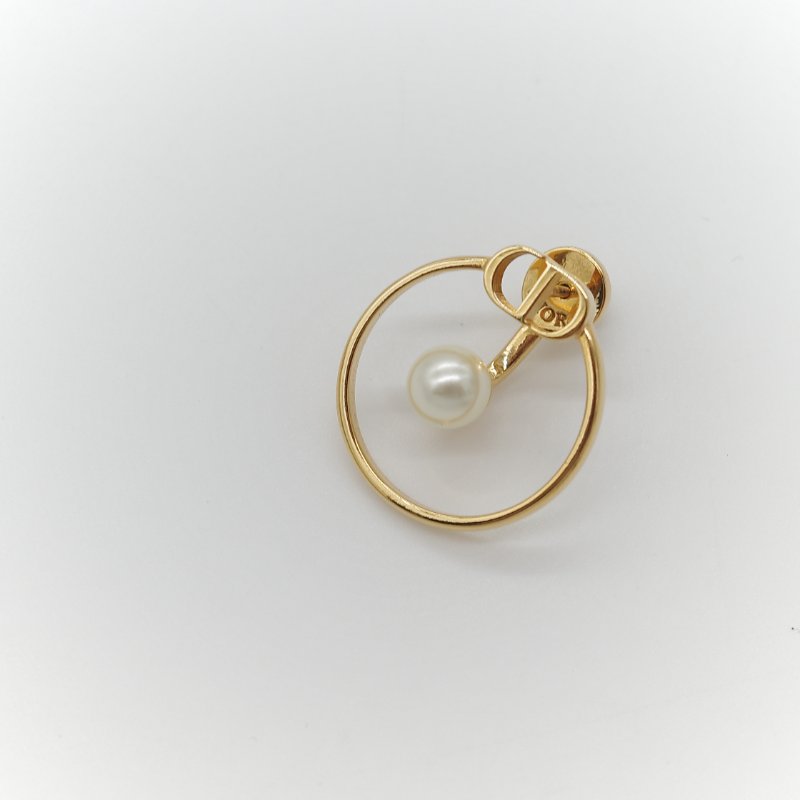 Dior 迪奧 金色 珍珠 CD Logo 耳環 耳釘-2