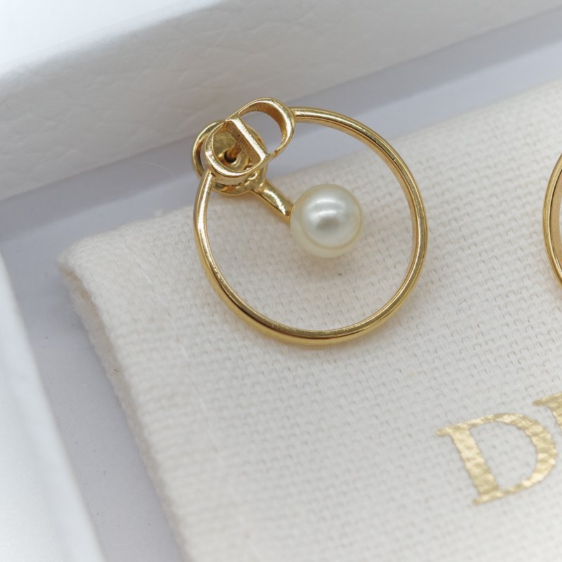Dior 迪奧 金色 珍珠 CD Logo 耳環 耳釘-4