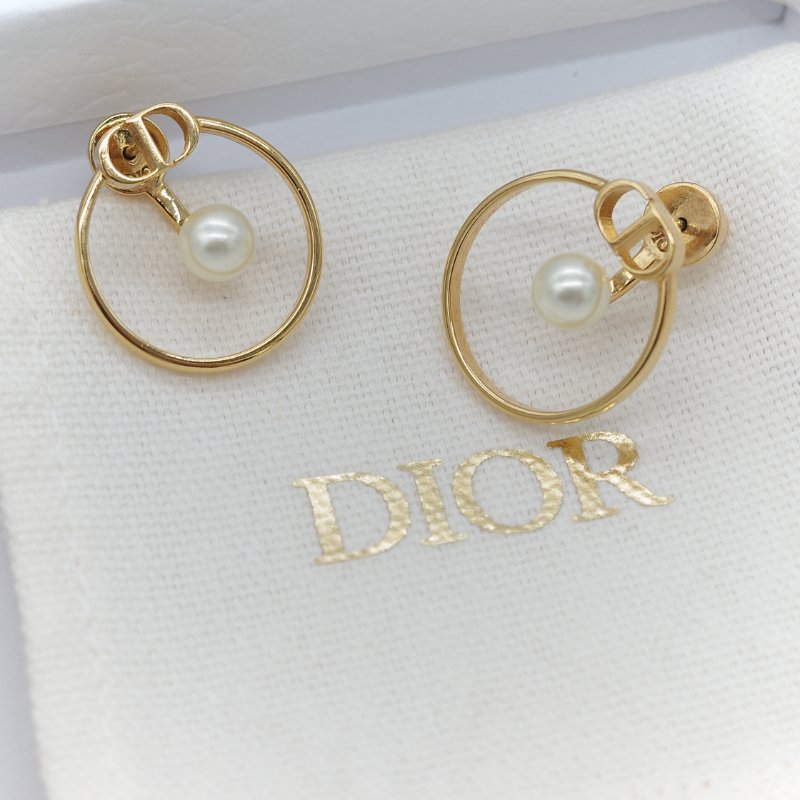 Dior 迪奧 金色 珍珠 CD Logo 耳環 耳釘-6