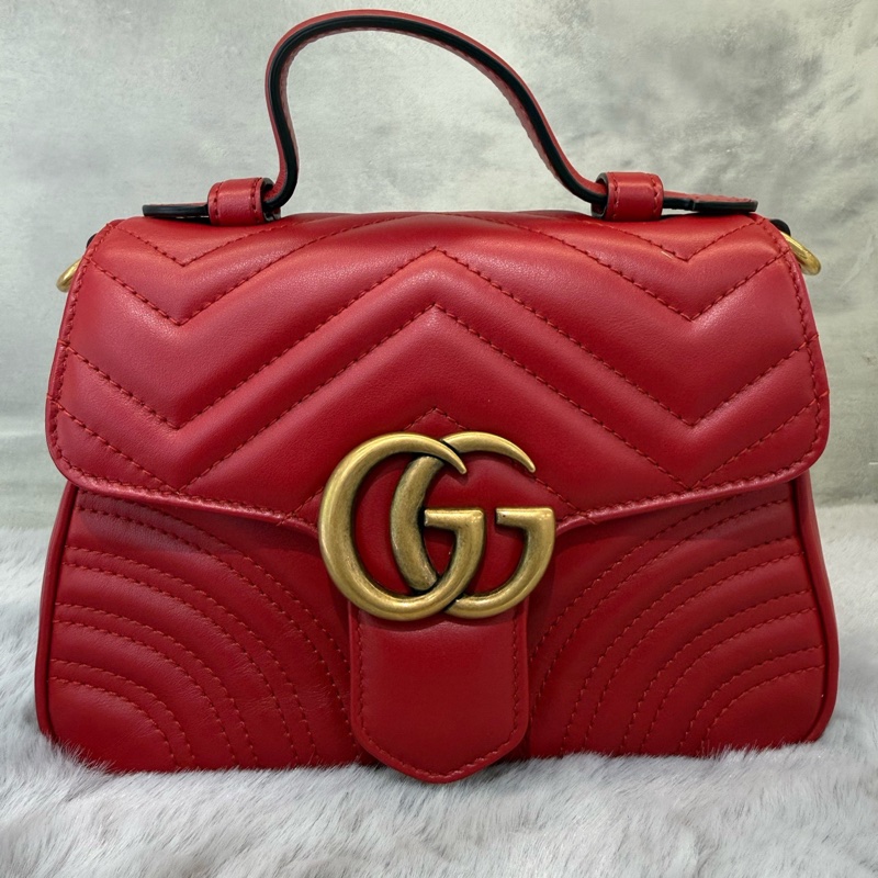 Gucci/古驰 GG Marmont 红金马蒙小号邮差包-0