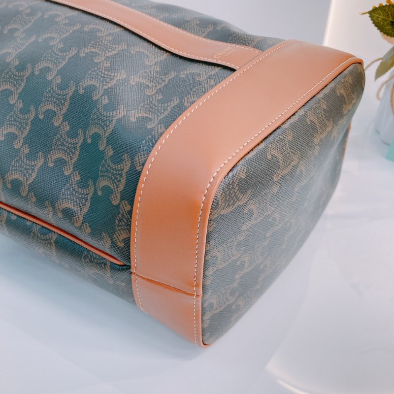 MS0673 Celine 思琳 凱旋門 水桶包 斜背包 單肩包 小號 牛皮 帆布 棕色 金扣 Triomphe Bucket Small Calfskin and Canvas Tan x GHW-5