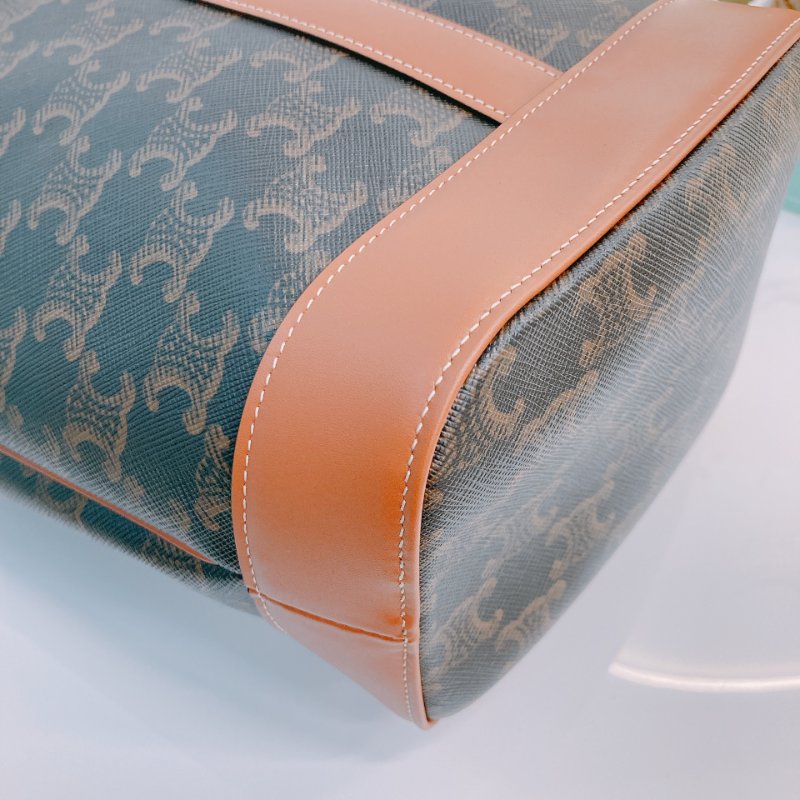 MS0673 Celine 思琳 凱旋門 水桶包 斜背包 單肩包 小號 牛皮 帆布 棕色 金扣 Triomphe Bucket Small Calfskin and Canvas Tan x GHW-7