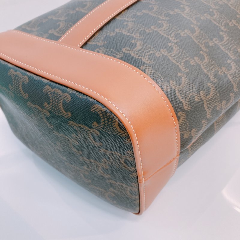 MS0673 Celine 思琳 凱旋門 水桶包 斜背包 單肩包 小號 牛皮 帆布 棕色 金扣 Triomphe Bucket Small Calfskin and Canvas Tan x GHW-8