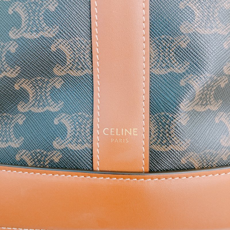 MS0673 Celine 思琳 凱旋門 水桶包 斜背包 單肩包 小號 牛皮 帆布 棕色 金扣 Triomphe Bucket Small Calfskin and Canvas Tan x GHW-9