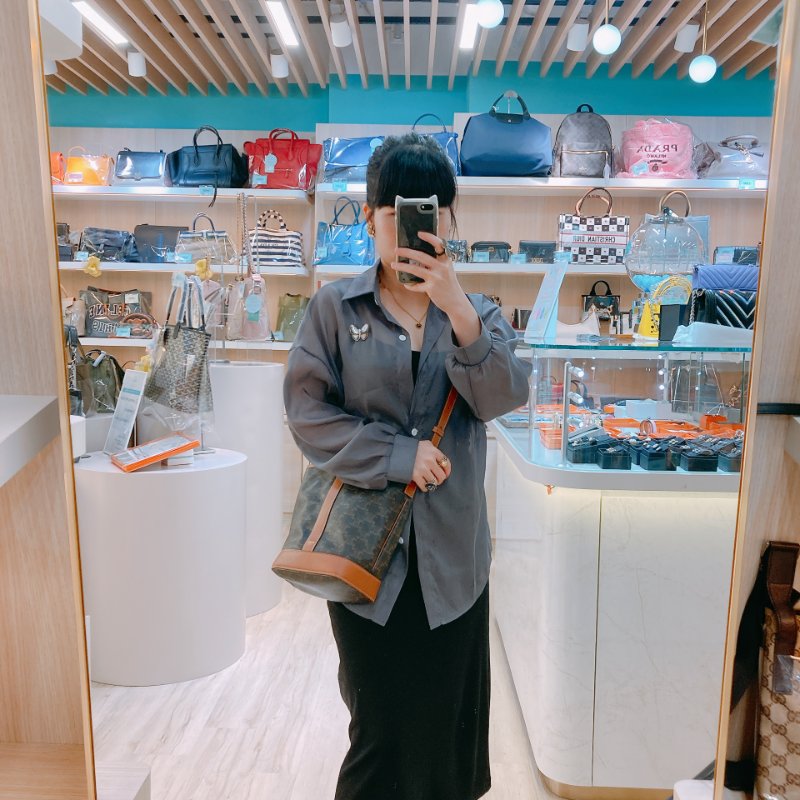 MS0673 Celine 思琳 凱旋門 水桶包 斜背包 單肩包 小號 牛皮 帆布 棕色 金扣 Triomphe Bucket Small Calfskin and Canvas Tan x GHW-15