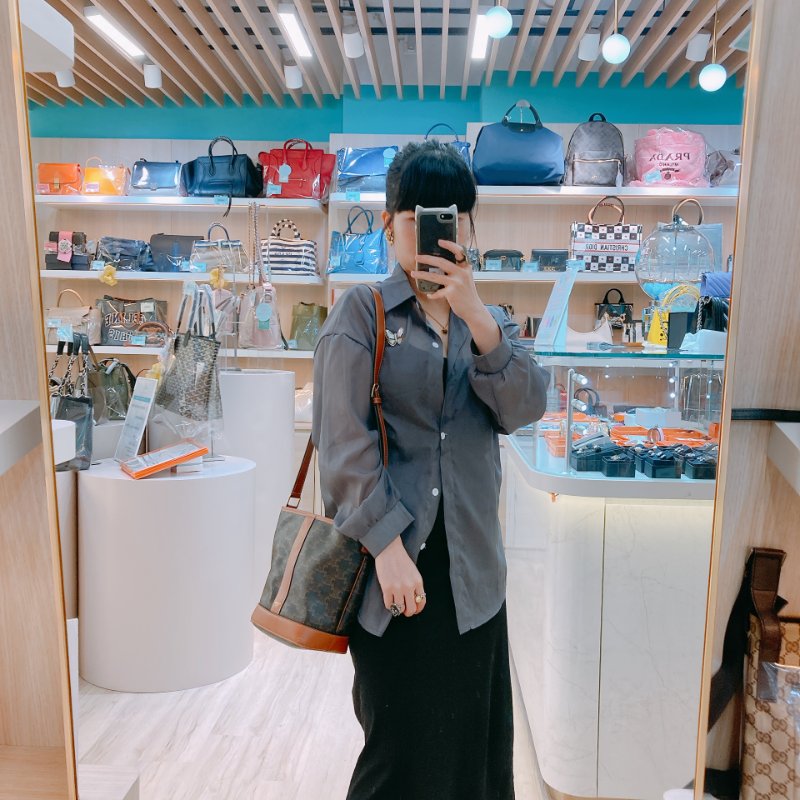 MS0673 Celine 思琳 凱旋門 水桶包 斜背包 單肩包 小號 牛皮 帆布 棕色 金扣 Triomphe Bucket Small Calfskin and Canvas Tan x GHW-16